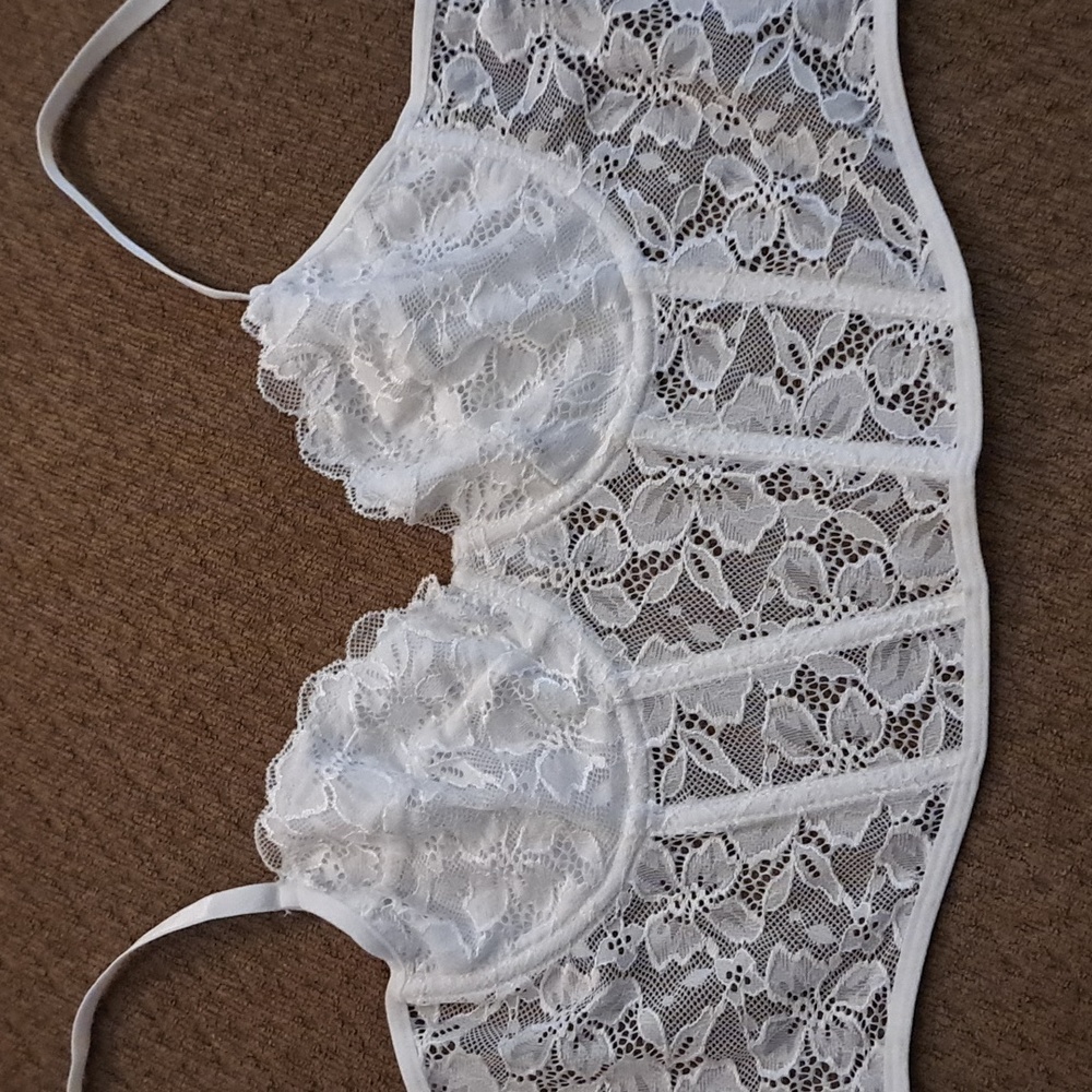 Avidlove Long Line Corset Bustier Sheer White Lace Bra SZ:Large